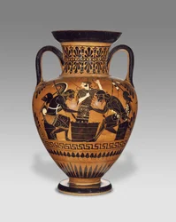 Amphore attique athénienne à col, à figures noires, avec Ajax et Achille, vers 510 av. J.-C.